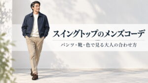 スイングトップにパンツと靴を合わせた大人メンズコーデのアイキャッチ